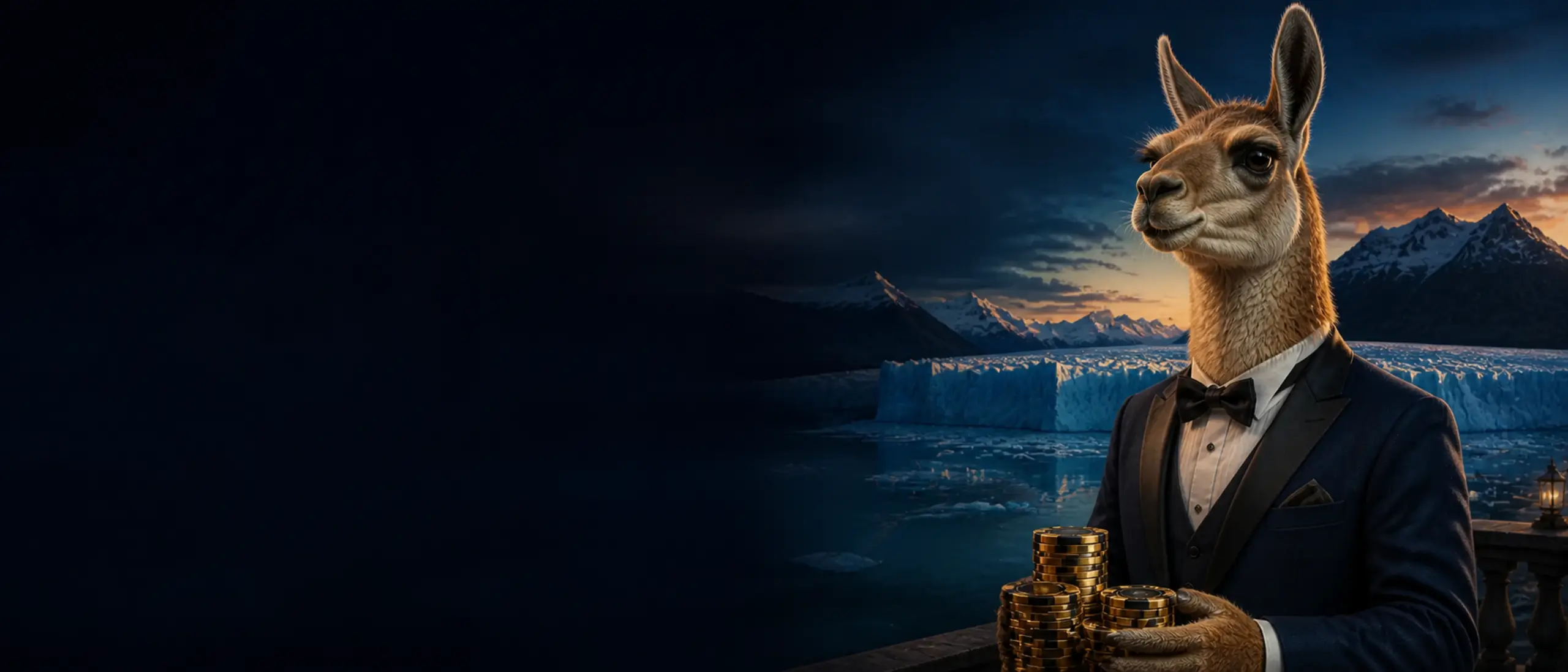 Guanaco frente al glaciar Perito Moreno con la oferta de primer depósito
