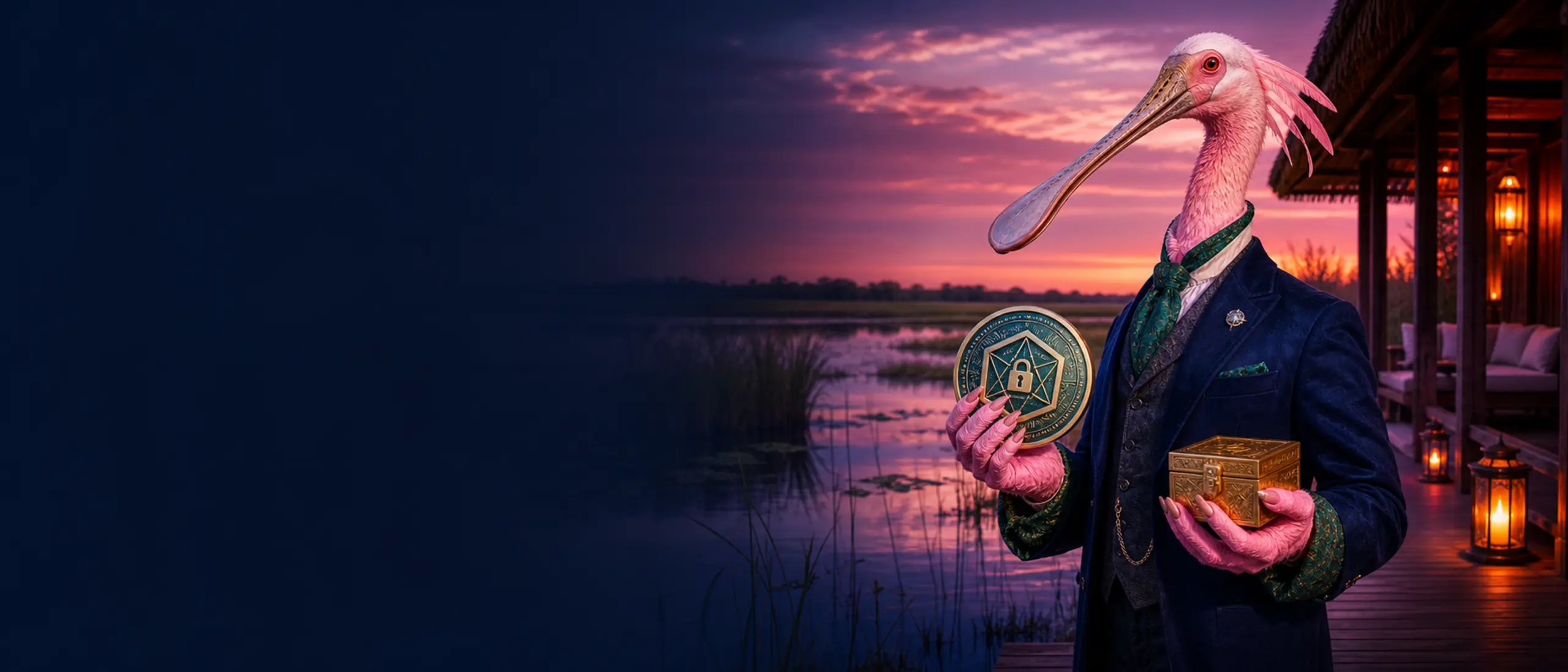 Espátula rosada con el bono de criptomonedas en los Esteros del Iberá